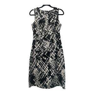 AB Studio Sleeveless Sheath Geometric Pattern Midi Dress Blk/Wht Sz 8